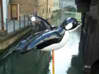 Sculpture of a sparrow that looks like an Orca